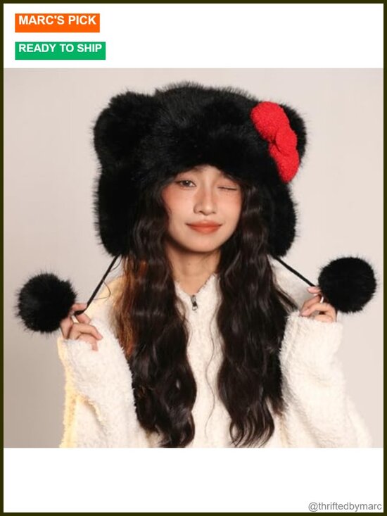 Faux Fur Trapper Hat with Animal Ears Winter Sherpa Beanie for Women main image 6